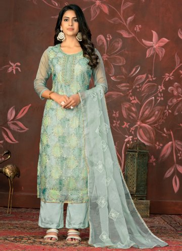 Grey color Organza Trendy Salwar Suit with Embroid