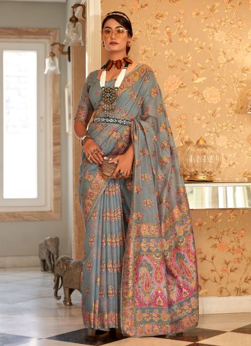 Grey color Pashmina Classic Designer Saree with Woven