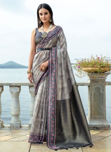 Grey color Printed Cotton Silk Trendy Saree