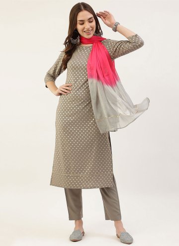 Grey color Printed Faux Crepe Salwar Suit