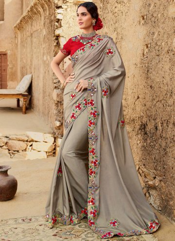Grey color Silk Classic Designer Saree with Border