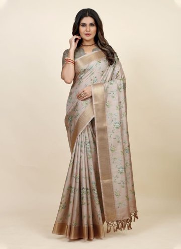 Grey color Silk Contemporary Saree with Digital Pr