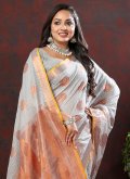 Grey color Soft Cotton Classic Designer Saree with Woven - 1