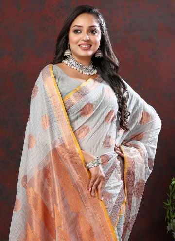 Grey color Soft Cotton Classic Designer Saree with Woven