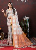 Grey color Soft Cotton Classic Designer Saree with Woven - 3