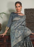 Grey color Tussar Silk Contemporary Saree with Woven - 2