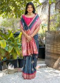 Grey color Tussar Silk Designer Saree with Woven - 3