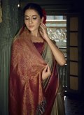 Grey color Woven Kanjivaram Silk Designer Traditional Saree - 1