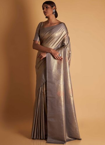 Grey color Woven Kanjivaram Silk Trendy Saree