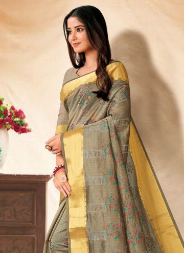Grey Contemporary Saree in Banarasi with Embroidered