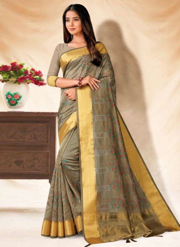 Grey Contemporary Saree in Banarasi with Embroidered