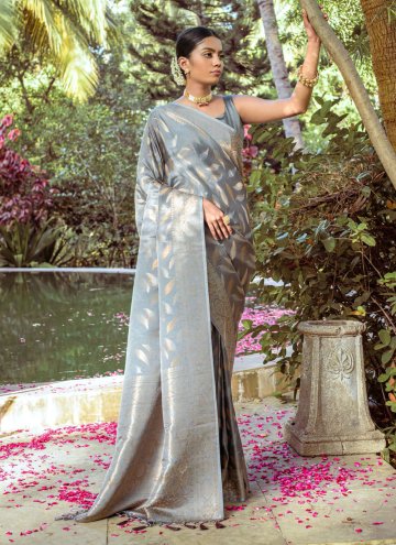 Grey Contemporary Saree in Silk with Woven