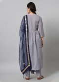 Grey Cotton  Embroidered Pant Style Suit - 2