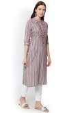 Grey Cotton  Embroidered Party Wear Kurti - 2