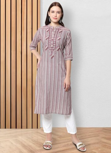 Grey Cotton  Embroidered Party Wear Kurti