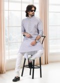 Grey Cotton  Fancy work Kurta Pyjama for Engagement - 1