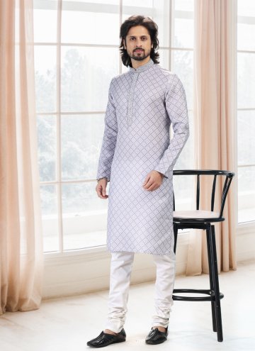 Grey Cotton  Fancy work Kurta Pyjama for Engagement