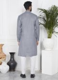 Grey Cotton  Fancy work Kurta Pyjama for Engagement - 3