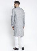 Grey Cotton  Plain Work Kurta Pyjama for Engagement - 1