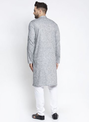 Grey Cotton  Plain Work Kurta Pyjama for Engagement