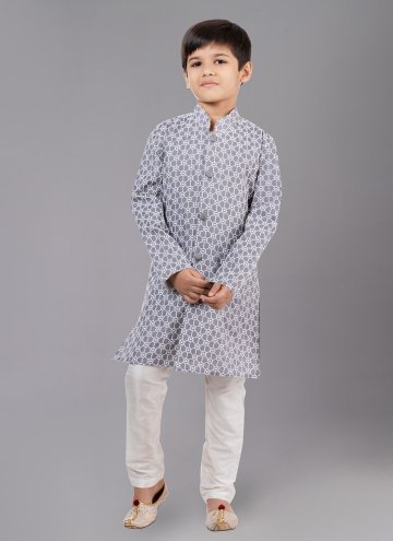 Grey Cotton Silk Embroidered Kurta Pyjama