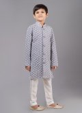 Grey Cotton Silk Embroidered Kurta Pyjama - 2