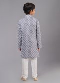 Grey Cotton Silk Embroidered Kurta Pyjama - 3