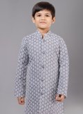 Grey Cotton Silk Embroidered Kurta Pyjama - 4
