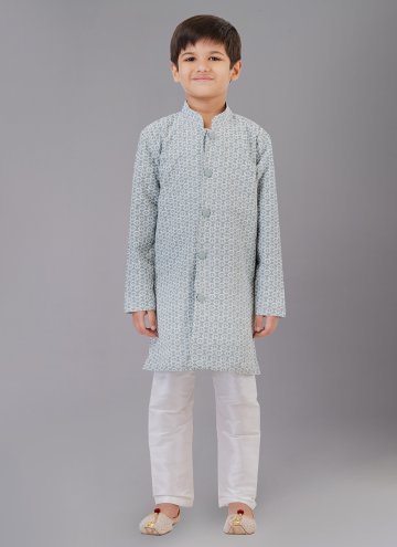 Grey Cotton Silk Embroidered Kurta Pyjama