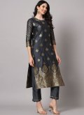 Grey Cotton Silk Jacquard Work Salwar Suit for Festival - 3