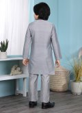Grey Cotton Silk Plain Work Kurta Pyjama - 1