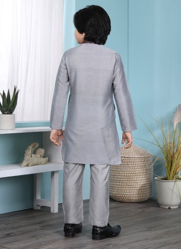 Grey Cotton Silk Plain Work Kurta Pyjama