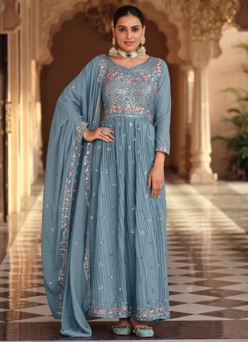 Grey Designer Gown in Georgette with Embroidered