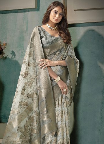 Grey Designer Saree in Silk with Digital Print