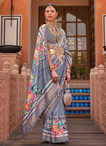 Grey Designer Saree in Silk with Digital Print
