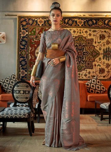 Grey Designer Saree in Silk with Woven