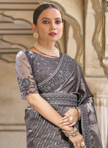 Grey Fancy Fabric Embroidered Classic Designer Saree
