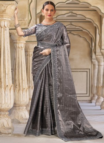 Grey Fancy Fabric Embroidered Classic Designer Sar