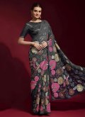 Grey Faux Georgette Embroidered Contemporary Saree for Casual - 1