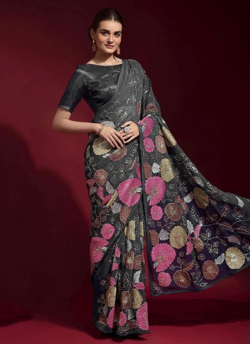 Grey Faux Georgette Embroidered Contemporary Saree for Casual