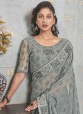 Grey Faux Georgette Embroidered Trendy Saree for Ceremonial - 1