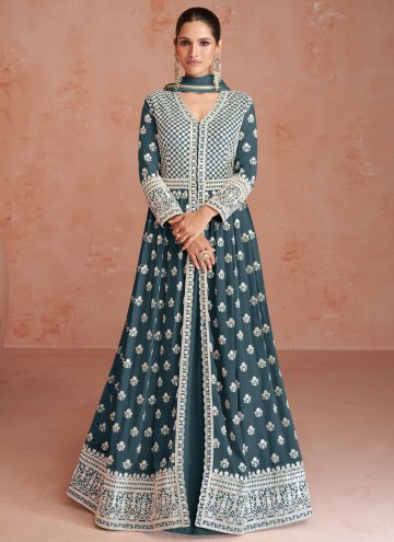 Grey Georgette Embroidered A Line Lehenga Choli for Engagement