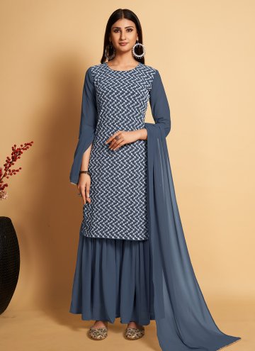 Grey Georgette Embroidered Palazzo Suit for Casual