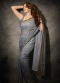 Grey Georgette Embroidered Shaded Saree for Ceremonial - 1