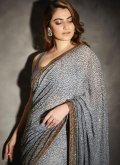 Grey Georgette Embroidered Shaded Saree for Ceremonial - 2