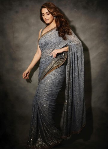 Grey Georgette Embroidered Shaded Saree for Ceremonial