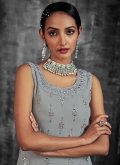 Grey Georgette Mirror Work Palazzo Suit for Engagement - 1