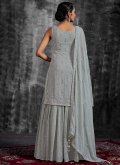 Grey Georgette Mirror Work Palazzo Suit for Engagement - 3
