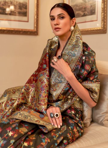 Grey Handloom Silk Woven Classic Designer Saree for Mehndi