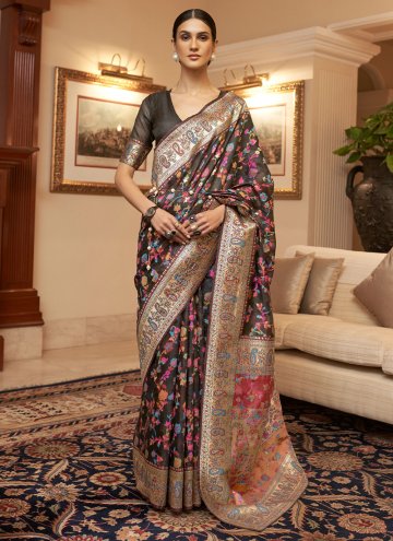 Grey Handloom Silk Woven Classic Designer Saree fo